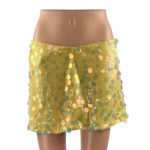NEW Windsor Women's Yellow Sequin Embellished Low Rise Mini Pencil Skirt Size M